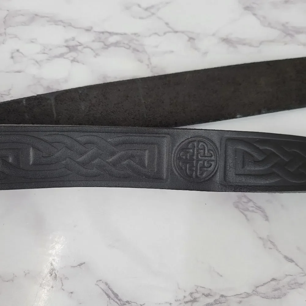 Bergamot Vintage 80s Black Leather Celtic Belt with Silver 2D Dragon Buckle